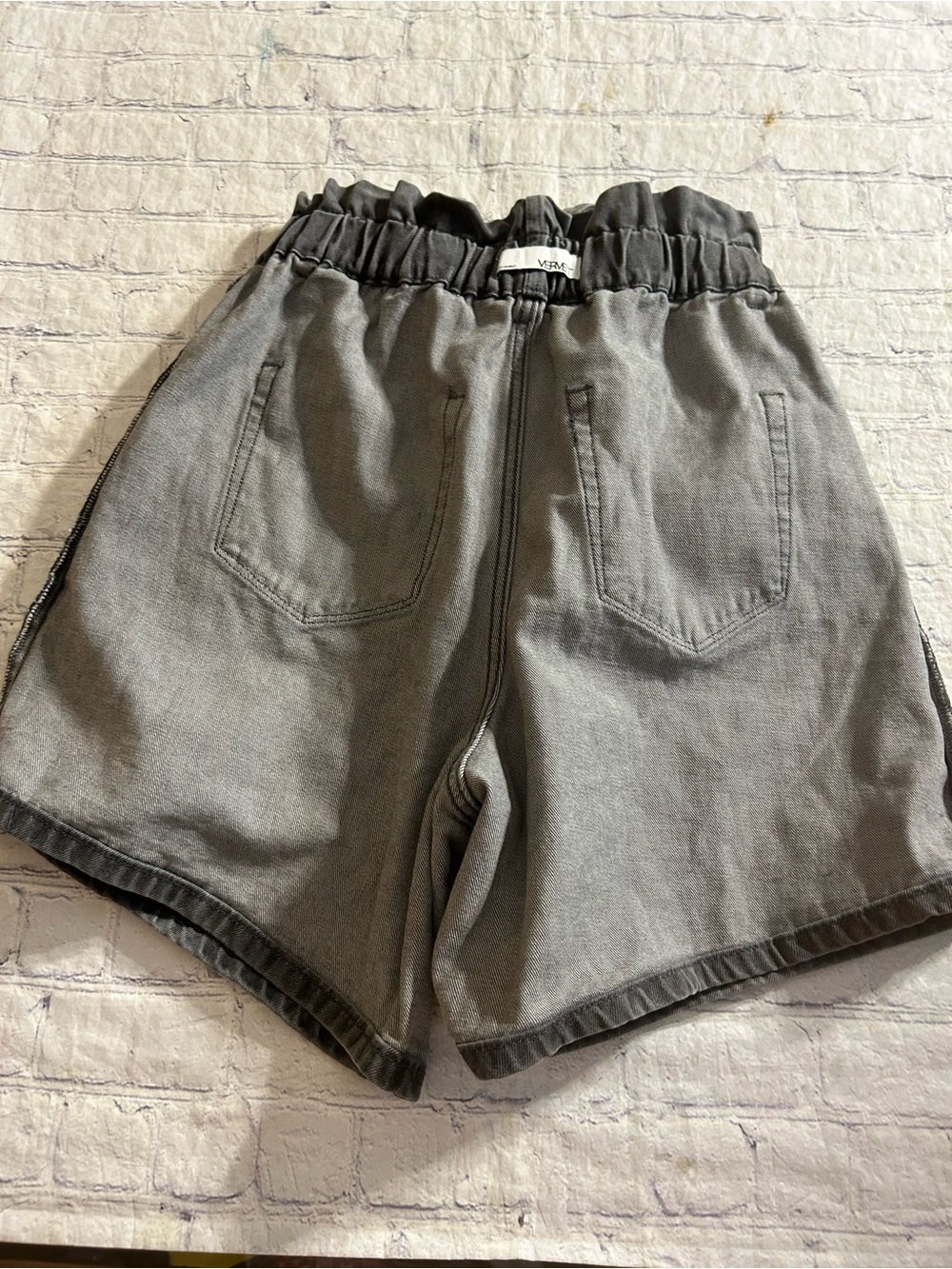 VERVET GRAY WASH HIGH-RISE PAPER BAG DENIM SHORTS MATCHING TIE BELT RETRO SIZE L - Picture 8 of 11